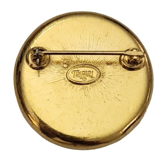 Trifari Gold Tone Red Enamel Round Geometric Style Brooch Pin, Signed K635 - Picture 4 of 7